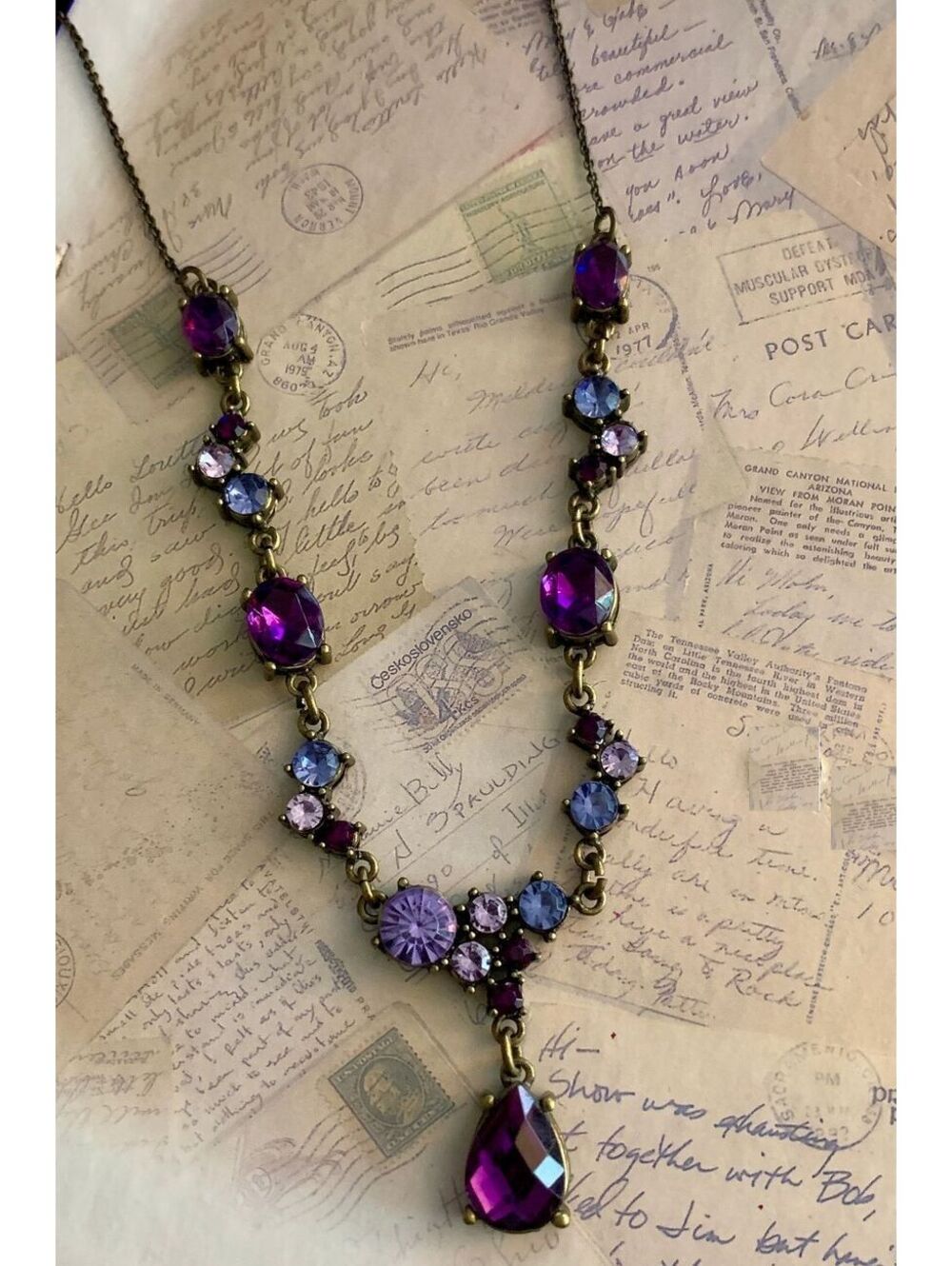 Vintage Avon Purple Crystal Rhinestone Teardrop Y-Necklace - Picture 3 of 3